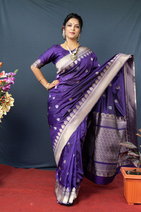 VastraLakshmi Staring Royal Blue Banarasi Silk Saree With Classic Blouse Piece