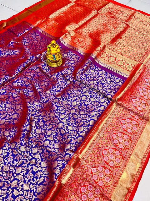 VastraLakshmi Conflate Royal Blue Kanjivaram Silk Saree With Ephemeral Blouse Piece