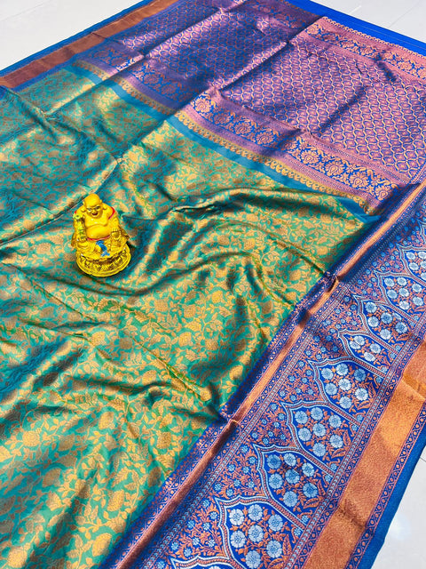 VastraLakshmi Diaphanous Sea Green Kanjivaram Silk Saree With Scintilla Blouse Piece