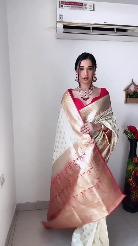 VastraLakshmi Gorgeous 1-Minute Ready To Wear Beige Soft Silk Saree