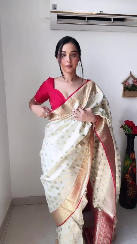 VastraLakshmi Gorgeous 1-Minute Ready To Wear Beige Soft Silk Saree