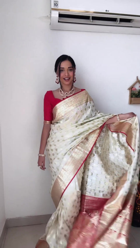 VastraLakshmi Gorgeous 1-Minute Ready To Wear Beige Soft Silk Saree