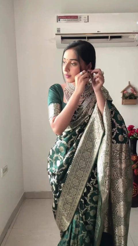 VastraLakshmi Gorgeous 1-Minute Ready To Wear Green Soft Silk Saree