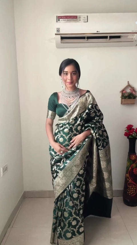 VastraLakshmi Gorgeous 1-Minute Ready To Wear Green Soft Silk Saree