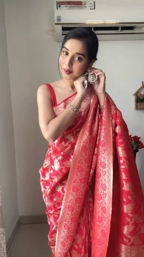 VastraLakshmi Mesmeric 1-Minute Ready To Wear Red Soft Silk Saree