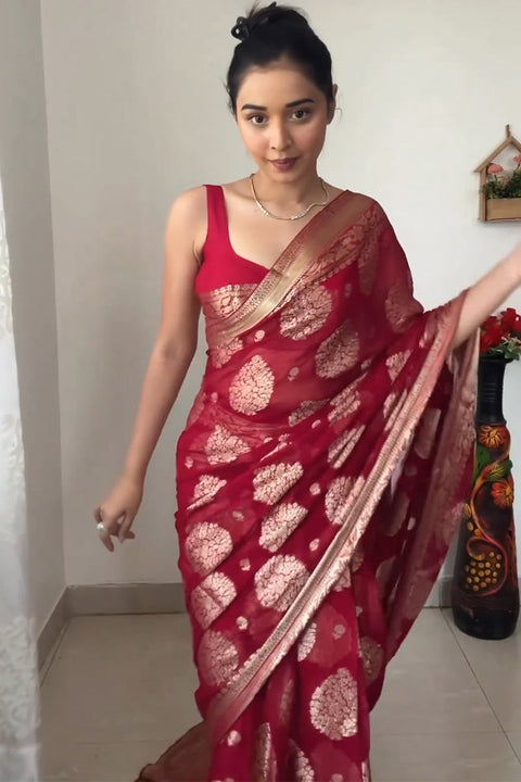 VastraLakshmi Alluring 1-Minute Ready To Wear Red Cotton Silk Saree