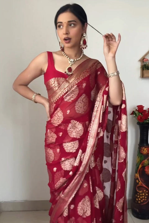 VastraLakshmi Alluring 1-Minute Ready To Wear Red Cotton Silk Saree