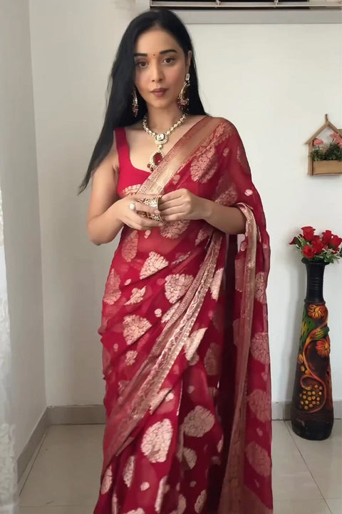 VastraLakshmi Alluring 1-Minute Ready To Wear Red Cotton Silk Saree