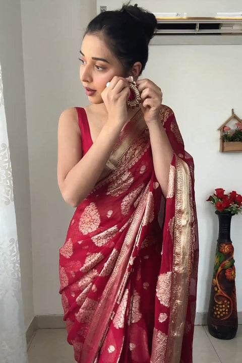 VastraLakshmi Alluring 1-Minute Ready To Wear Red Cotton Silk Saree