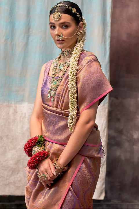 VastraLakshmi Sempiternal Lavender Kanjivaram Silk Saree With Snazzy Blouse Piece