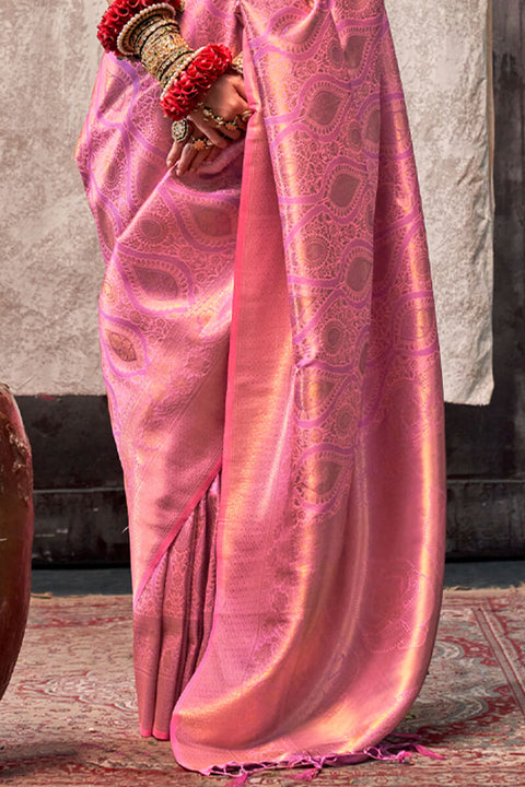 VastraLakshmi Dissemble Pink Kanjivaram Silk Saree With Ephemeral Blouse Piece