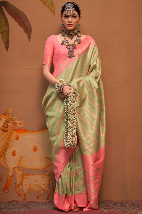 VastraLakshmi Fantabulous Pista Soft Banarasi Silk Saree With Nemesis Blouse Piece