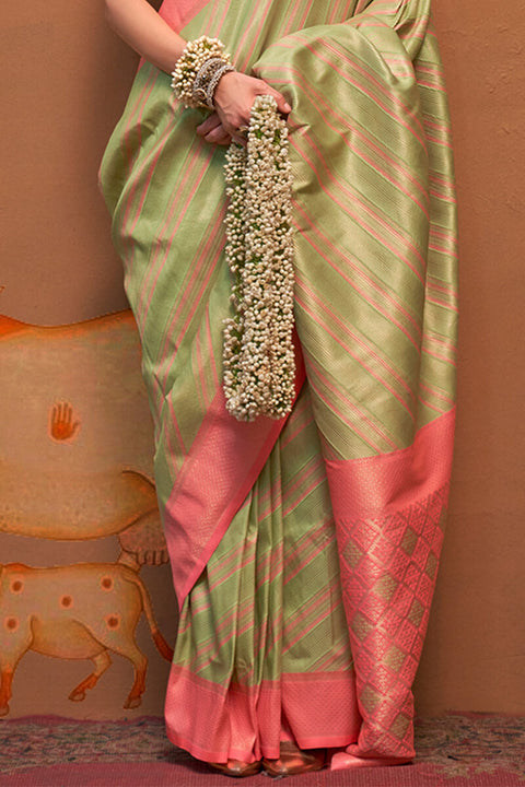 VastraLakshmi Fantabulous Pista Soft Banarasi Silk Saree With Nemesis Blouse Piece