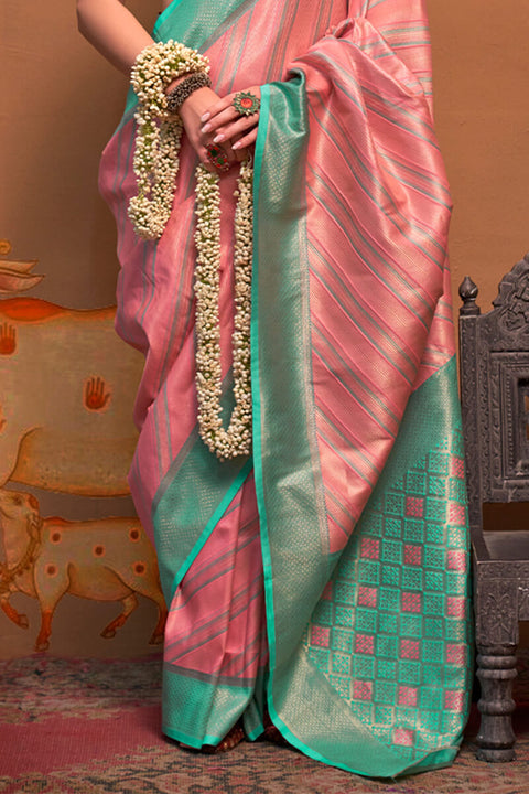 VastraLakshmi Cynosure Pink Soft Banarasi Silk Saree With Evanescent Blouse Piece