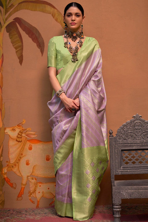 VastraLakshmi Petrichor Lavender Soft Banarasi Silk Saree With Susurrous Blouse Piece