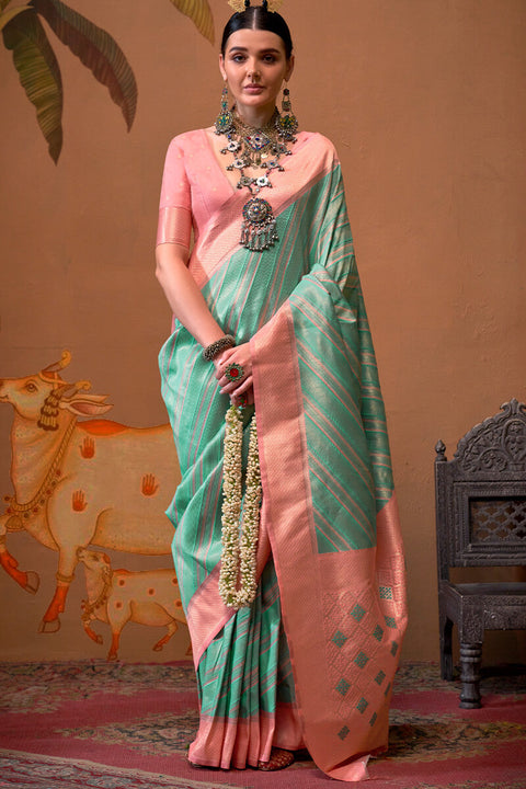 VastraLakshmi Luxuriant Sea Green Soft Banarasi Silk Saree With Tremendous Blouse Piece