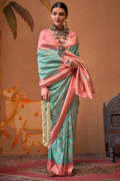 VastraLakshmi Luxuriant Sea Green Soft Banarasi Silk Saree With Tremendous Blouse Piece