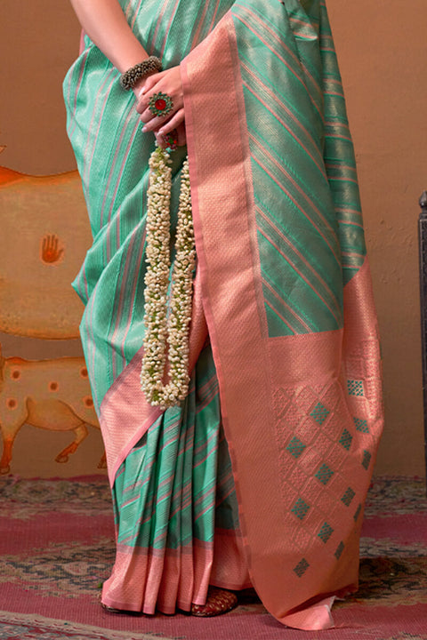 VastraLakshmi Luxuriant Sea Green Soft Banarasi Silk Saree With Tremendous Blouse Piece