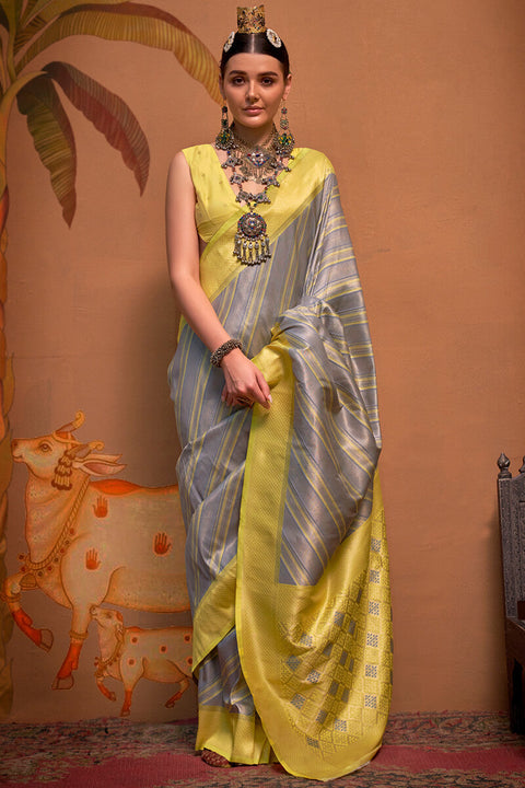 VastraLakshmi Exquisite Grey Soft Banarasi Silk Saree With Winsome Blouse Piece