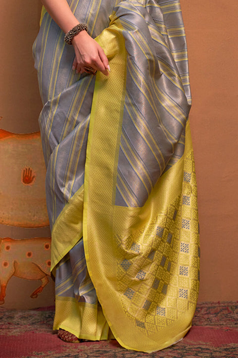 VastraLakshmi Exquisite Grey Soft Banarasi Silk Saree With Winsome Blouse Piece