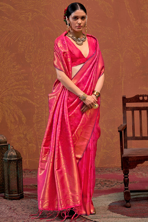 VastraLakshmi Trendy Dark Pink Kanjivaram Silk Saree With Flattering Blouse Piece