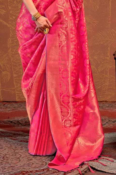 VastraLakshmi Trendy Dark Pink Kanjivaram Silk Saree With Flattering Blouse Piece