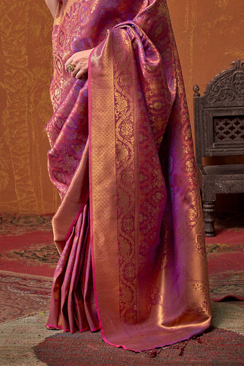 VastraLakshmi Flaunt Purple Kanjivaram Silk Saree With Sizzling Blouse Piece