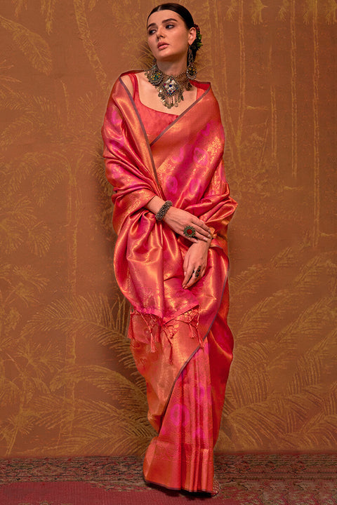 VastraLakshmi Intricate Pink Kanjivaram Silk Saree With Smart Blouse Piece