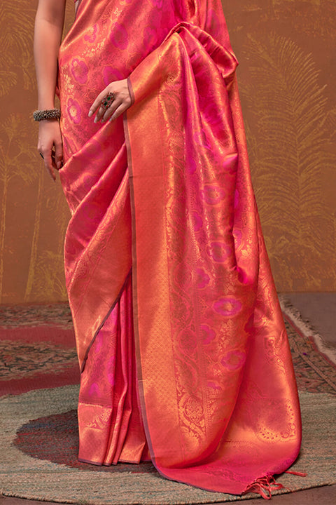 VastraLakshmi Intricate Pink Kanjivaram Silk Saree With Smart Blouse Piece