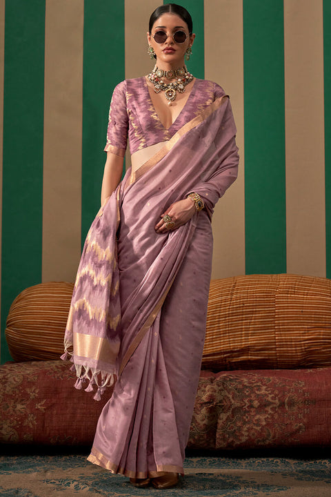 VastraLakshmi Glittering Lavender Cotton Silk Saree With Radiant Blouse Piece