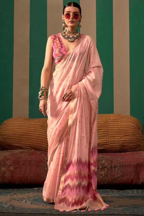 VastraLakshmi Seraphic Baby Pink Cotton Silk Saree With Beguiling Blouse Piece