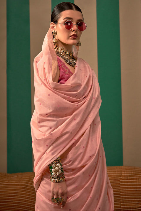 VastraLakshmi Seraphic Baby Pink Cotton Silk Saree With Beguiling Blouse Piece