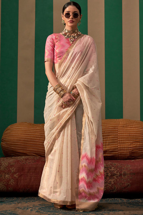 VastraLakshmi Snappy Beige Cotton Silk Saree With Confounding Blouse Piece