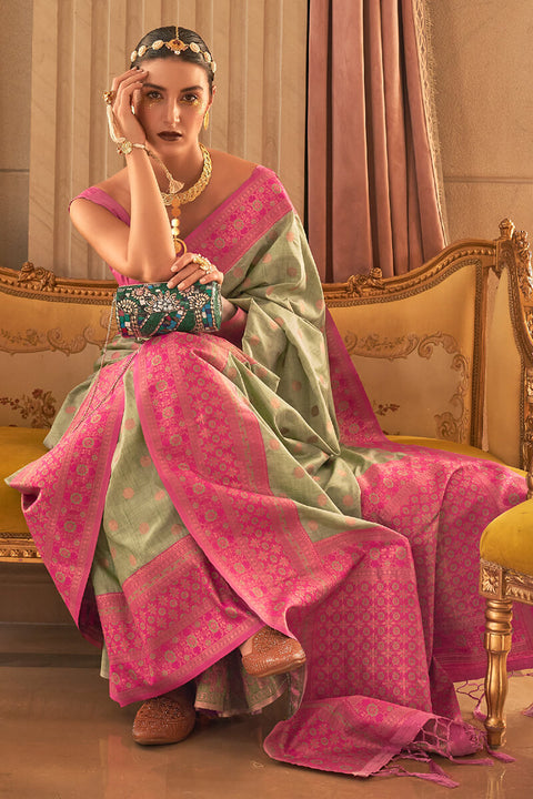 VastraLakshmi Phenomenal Green Soft Banarasi Silk Saree With Intricate Blouse Piece