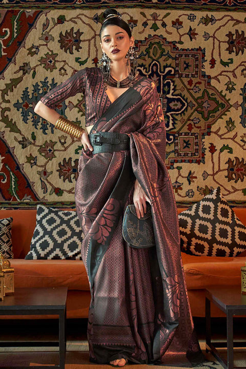 VastraLakshmi Angelic Black Kanjivaram Silk Saree With Enticing Blouse Piece