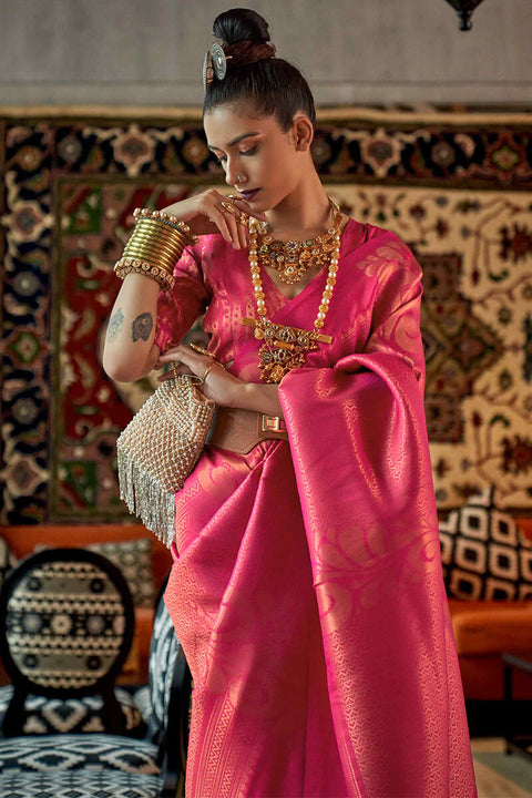 VastraLakshmi Impressive Dark Pink Kanjivaram Silk Saree With Invaluable Blouse Piece