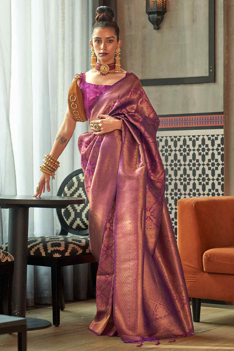 VastraLakshmi Pretty Purple Kanjivaram Silk Saree With Smart Blouse Piece