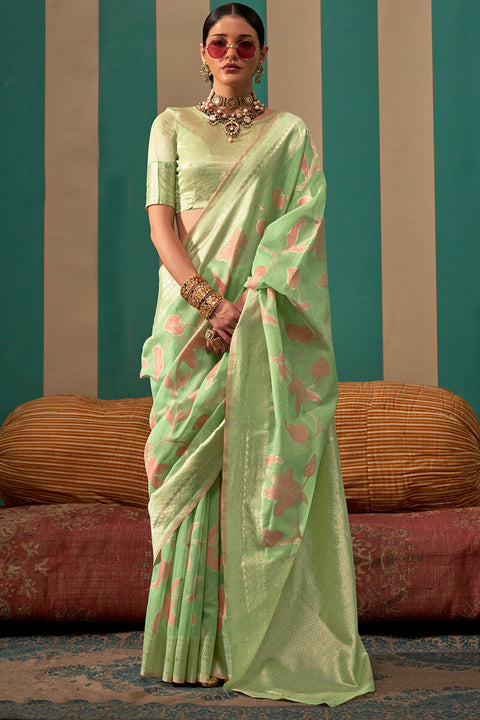 VastraLakshmi Surpassing Green Cotton Silk Saree With Flattering Blouse Piece