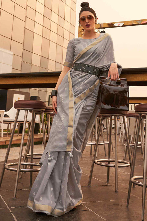 VastraLakshmi Exuberant Grey Cotton Silk Saree With Amiable Blouse Piece