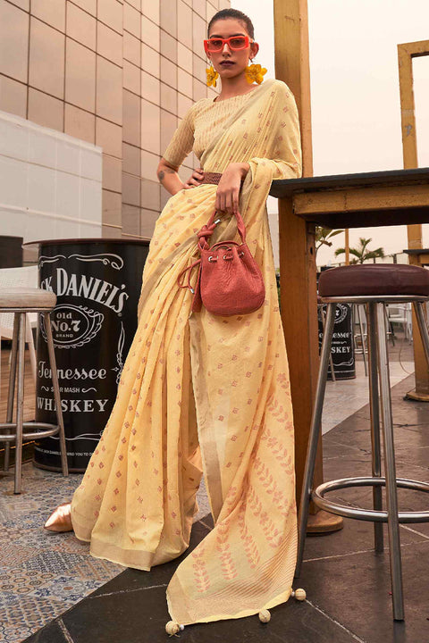 VastraLakshmi Bucolic Yellow Cotton Silk Saree With Admirable Blouse Piece