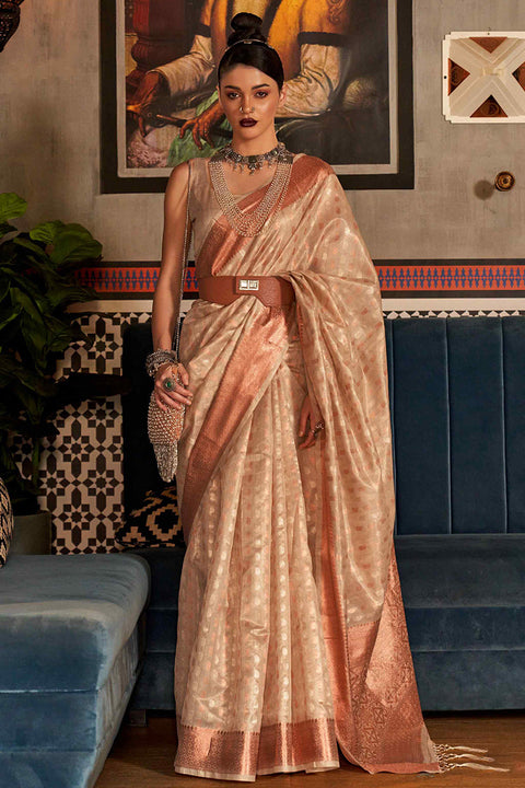 VastraLakshmi Smart Beige Soft Banarasi Silk Saree With Entrancing Blouse Piece