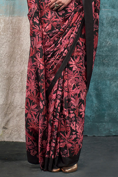 VastraLakshmi Attractive Maroon Digital Printed Crape Silk Saree With Elegant Blouse Piece