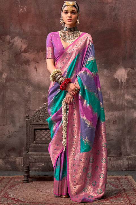 VastraLakshmi Outstanding Multicolor Soft Banarasi Silk Saree With Engrossing Blouse Piece