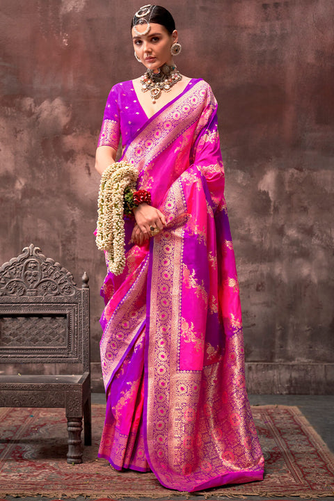 VastraLakshmi Prominent Magenta Soft Banarasi Silk Saree With Adoring Blouse Piece