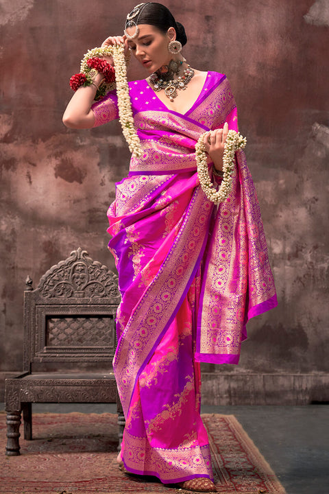 VastraLakshmi Prominent Magenta Soft Banarasi Silk Saree With Adoring Blouse Piece