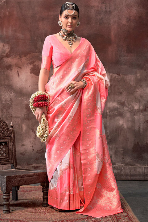 VastraLakshmi Ideal Baby Pink Soft Banarasi Silk Saree With Exuberant Blouse Piece