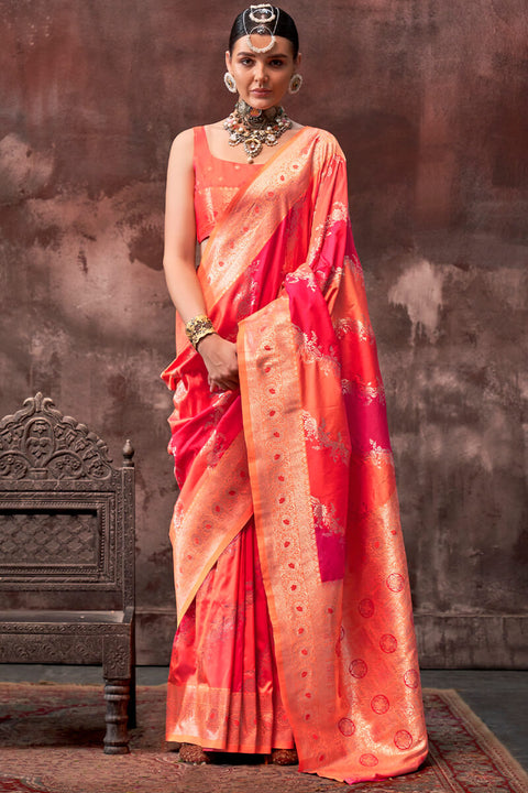 VastraLakshmi Lassitude Orange Soft Banarasi Silk Saree With Nemesis Blouse Piece