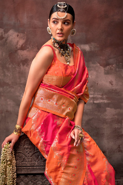 VastraLakshmi Lassitude Orange Soft Banarasi Silk Saree With Nemesis Blouse Piece