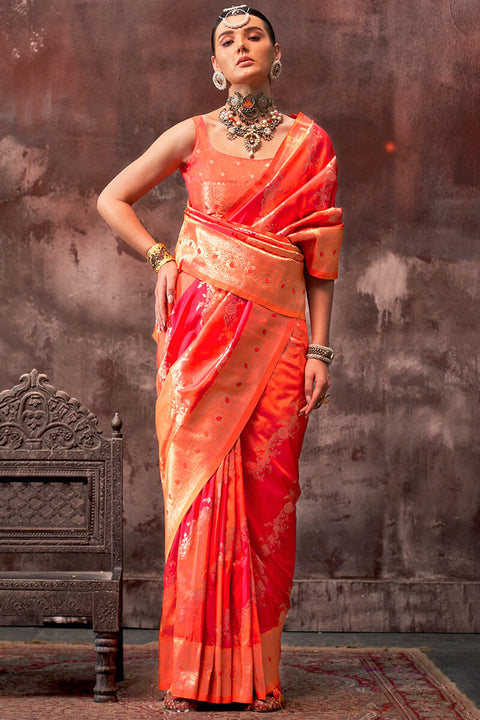 VastraLakshmi Lassitude Orange Soft Banarasi Silk Saree With Nemesis Blouse Piece