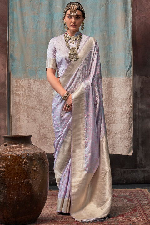 VastraLakshmi Angelic Lavender Banarasi Satin Silk Saree With Flameboyant Blouse